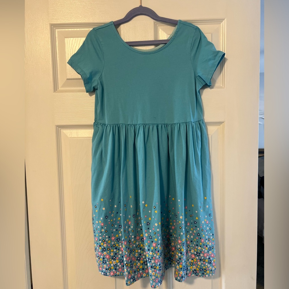 Teal Kids Lands’ End Dress with Floral Accents